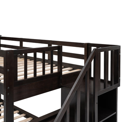 Stairway Twin-Over-Full Bunk Bed with Storage and Guard Rail for Bedroom, Espresso color(OLD SKU:LT000019AAP) image 10