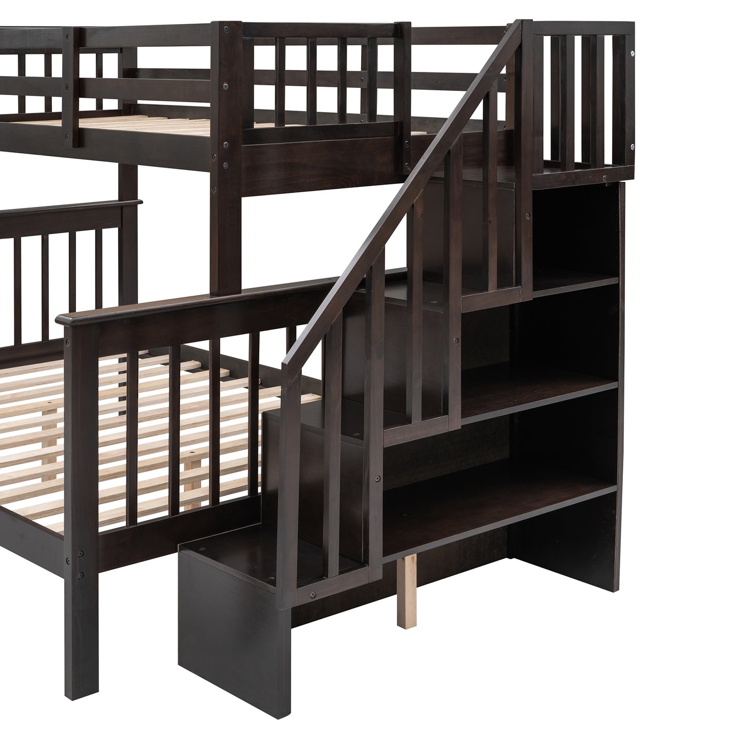 Stairway Twin-Over-Full Bunk Bed with Storage and Guard Rail for Bedroom, Espresso color(OLD SKU:LT000019AAP) image 12