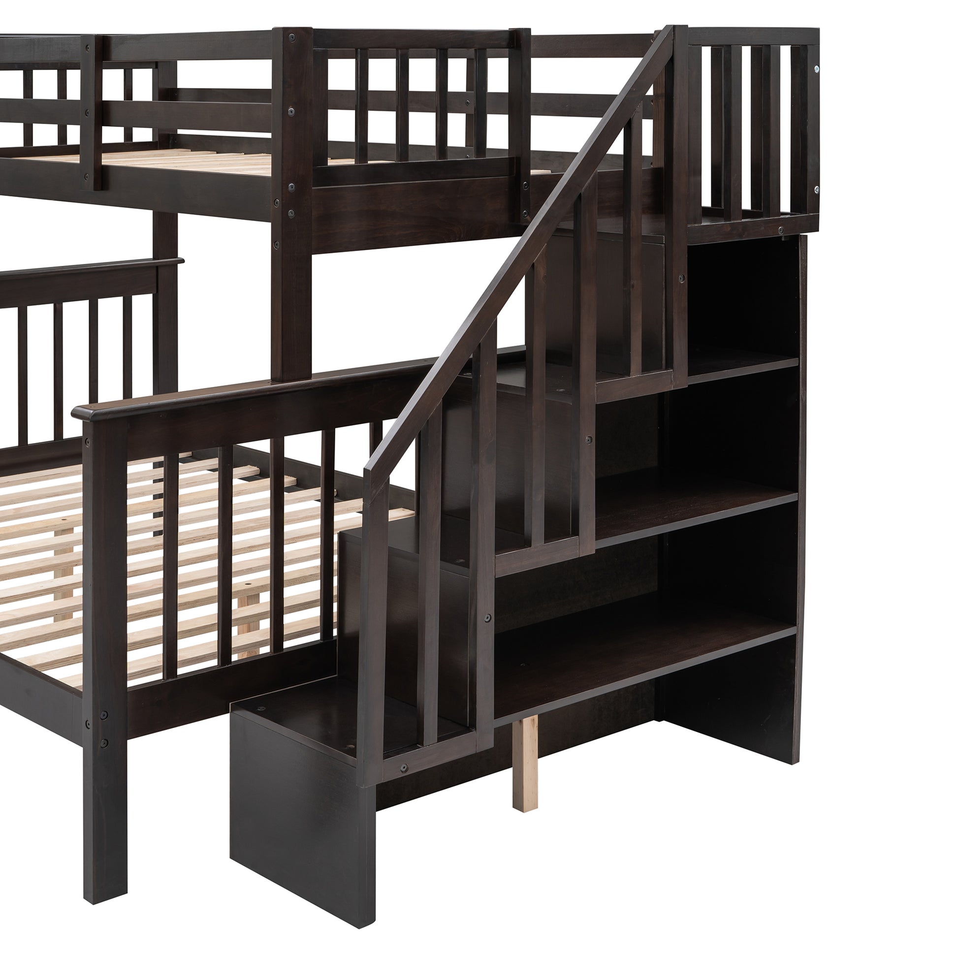 Stairway Twin-Over-Full Bunk Bed with Storage and Guard Rail for Bedroom, Espresso color(OLD SKU:LT000019AAP) image 12
