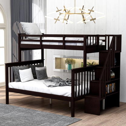 Stairway Twin-Over-Full Bunk Bed with Storage and Guard Rail for Bedroom, Espresso color(OLD SKU:LT000019AAP) image 1