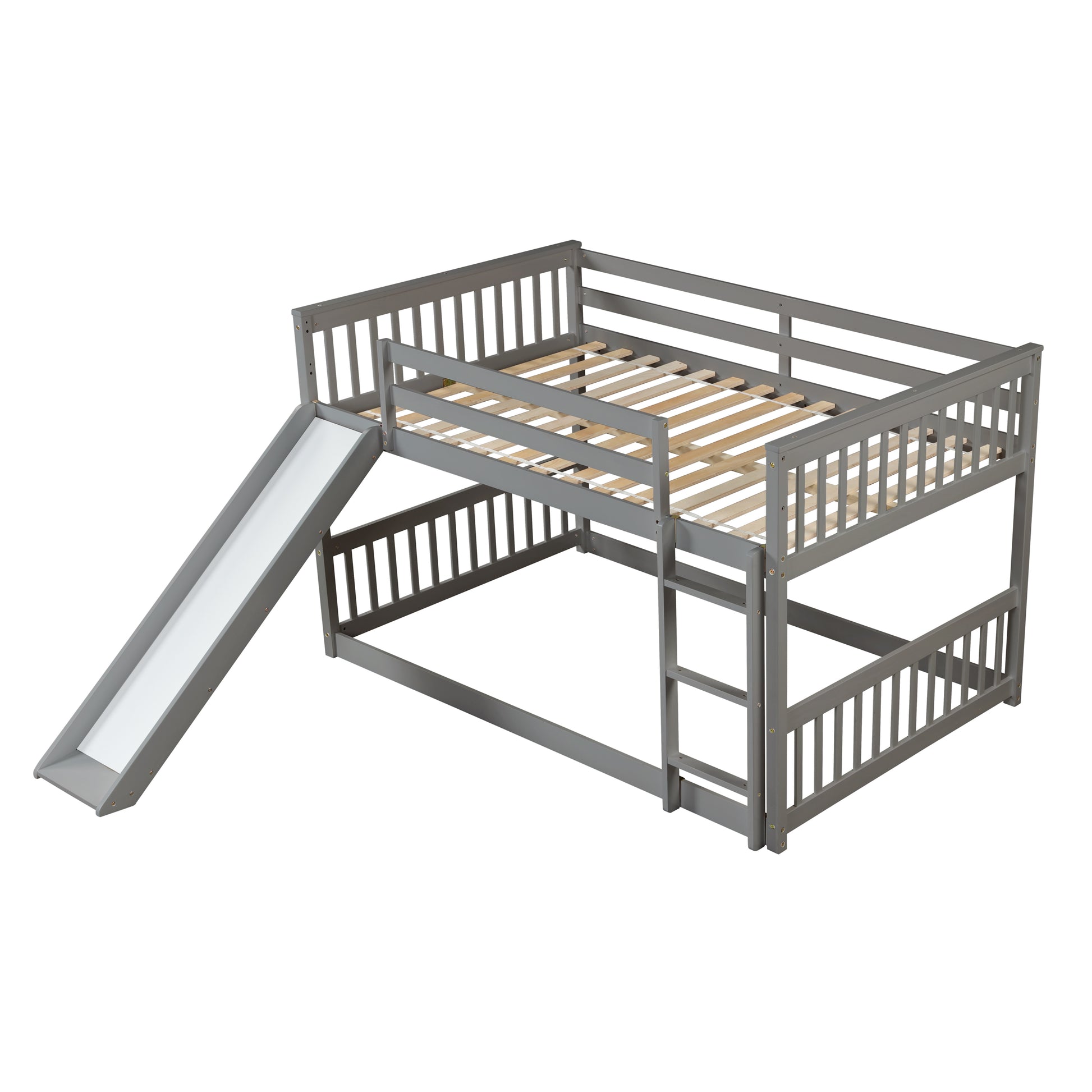 Full over Full Bunk Bed with Slide and Ladder in Grey Color image 7