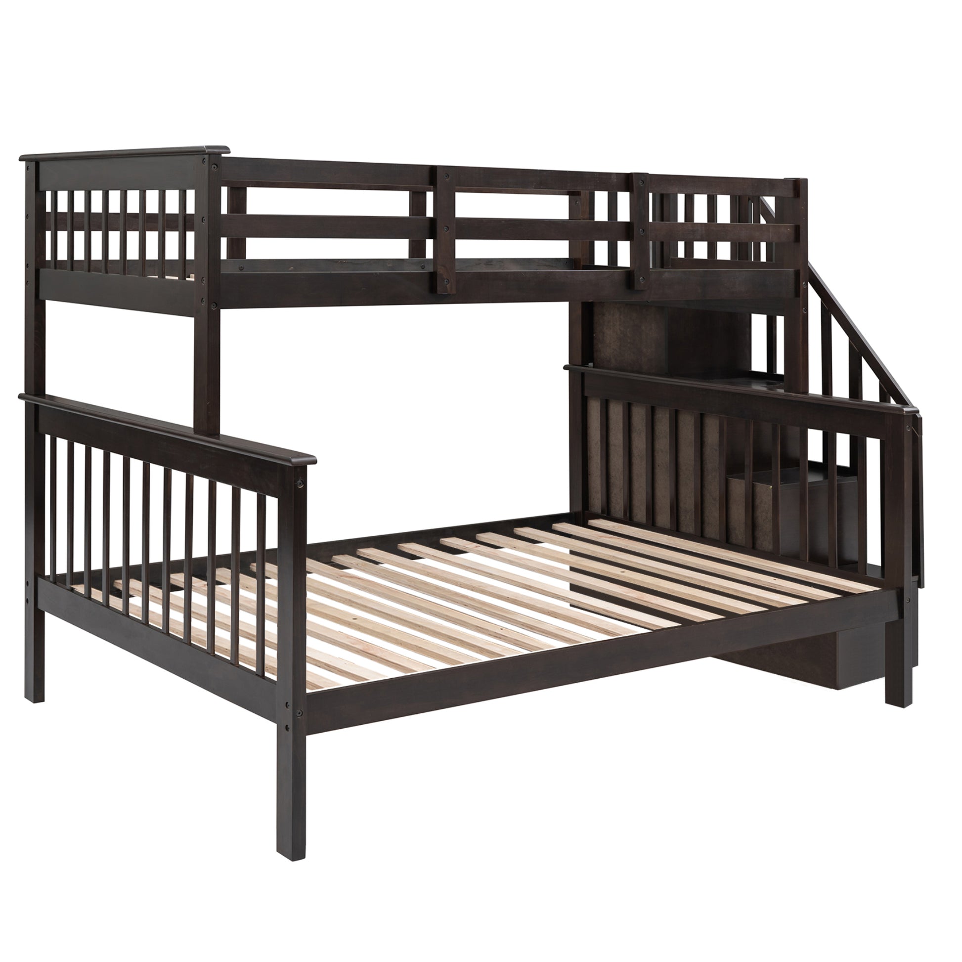 Stairway Twin-Over-Full Bunk Bed with Storage and Guard Rail for Bedroom, Espresso color(OLD SKU:LT000019AAP) image 6