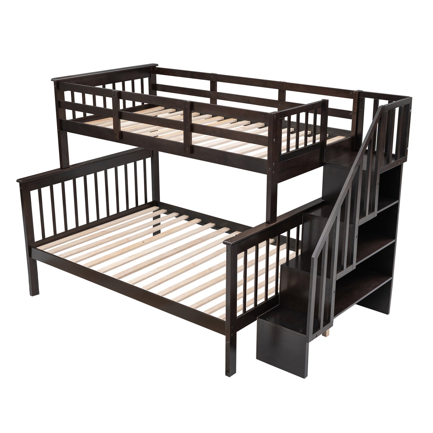 Stairway Twin-Over-Full Bunk Bed with Storage and Guard Rail for Bedroom, Espresso color(OLD SKU:LT000019AAP) image 3