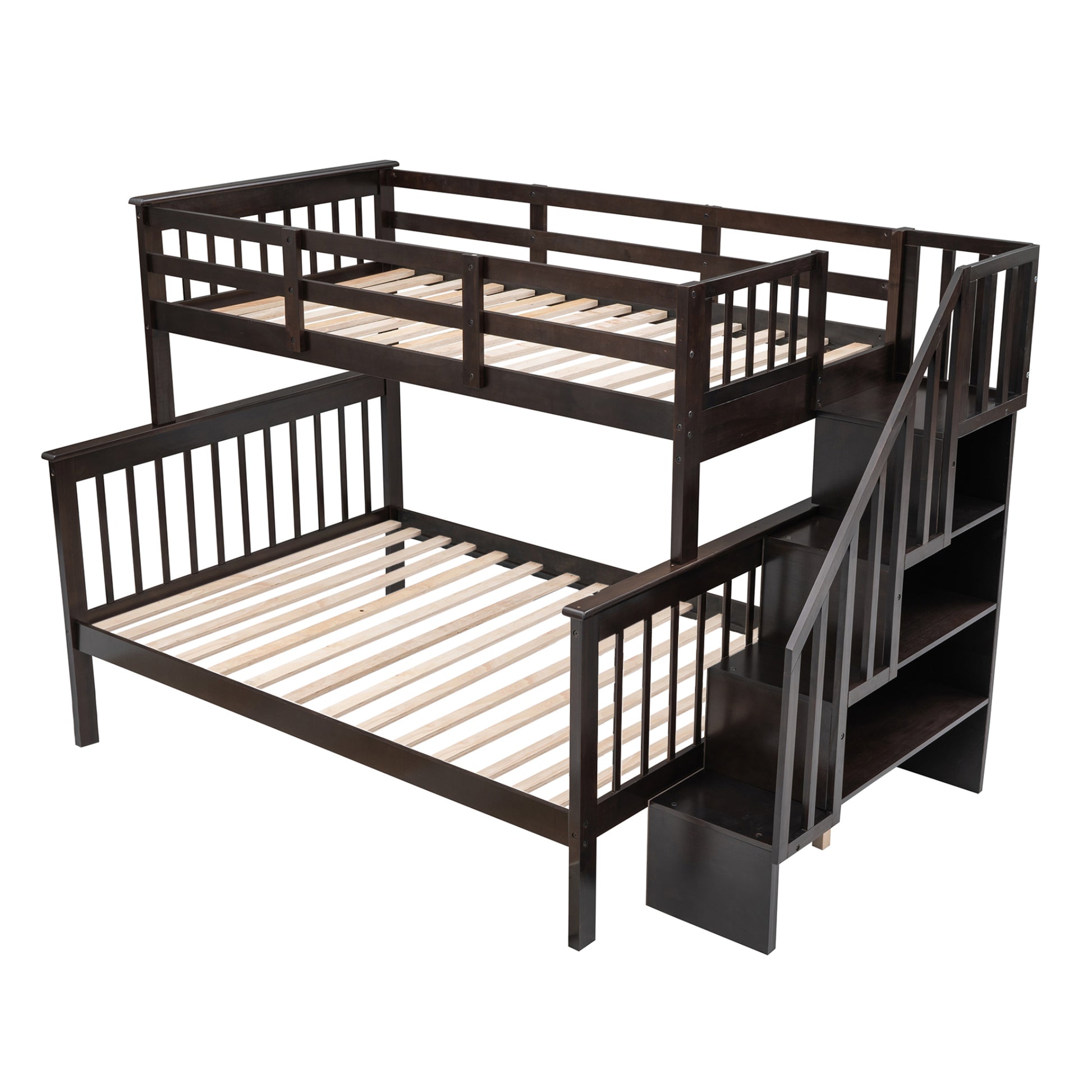 Stairway Twin-Over-Full Bunk Bed with Storage and Guard Rail for Bedroom, Espresso color(OLD SKU:LT000019AAP) image 3