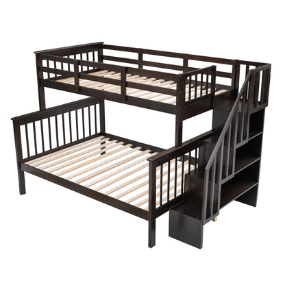 Stairway Twin-Over-Full Bunk Bed with Storage and Guard Rail for Bedroom, Espresso color(OLD SKU:LT000019AAP) image 3