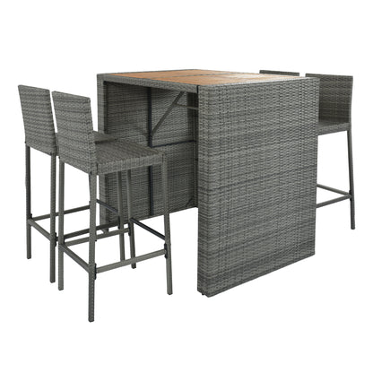 <Old SKU: FG201216AAE> GO 5-pieces Outdoor Patio Wicker Bar Set, Bar Height Chairs With Non-Slip Feet And Fixed Rope, Removable Cushion, Acacia Wood Table Top, Brown Wood And Gray Wicker image 12