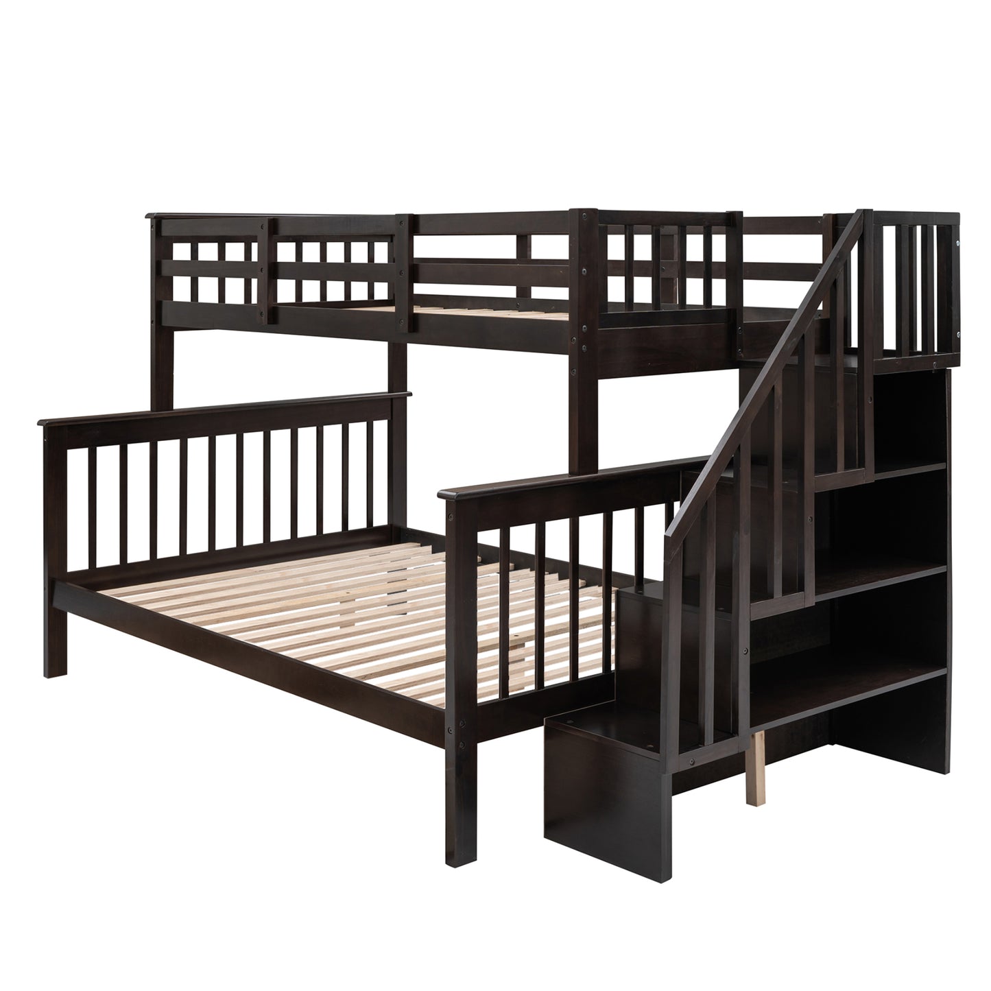 Stairway Twin-Over-Full Bunk Bed with Storage and Guard Rail for Bedroom, Espresso color(OLD SKU:LT000019AAP) image 5