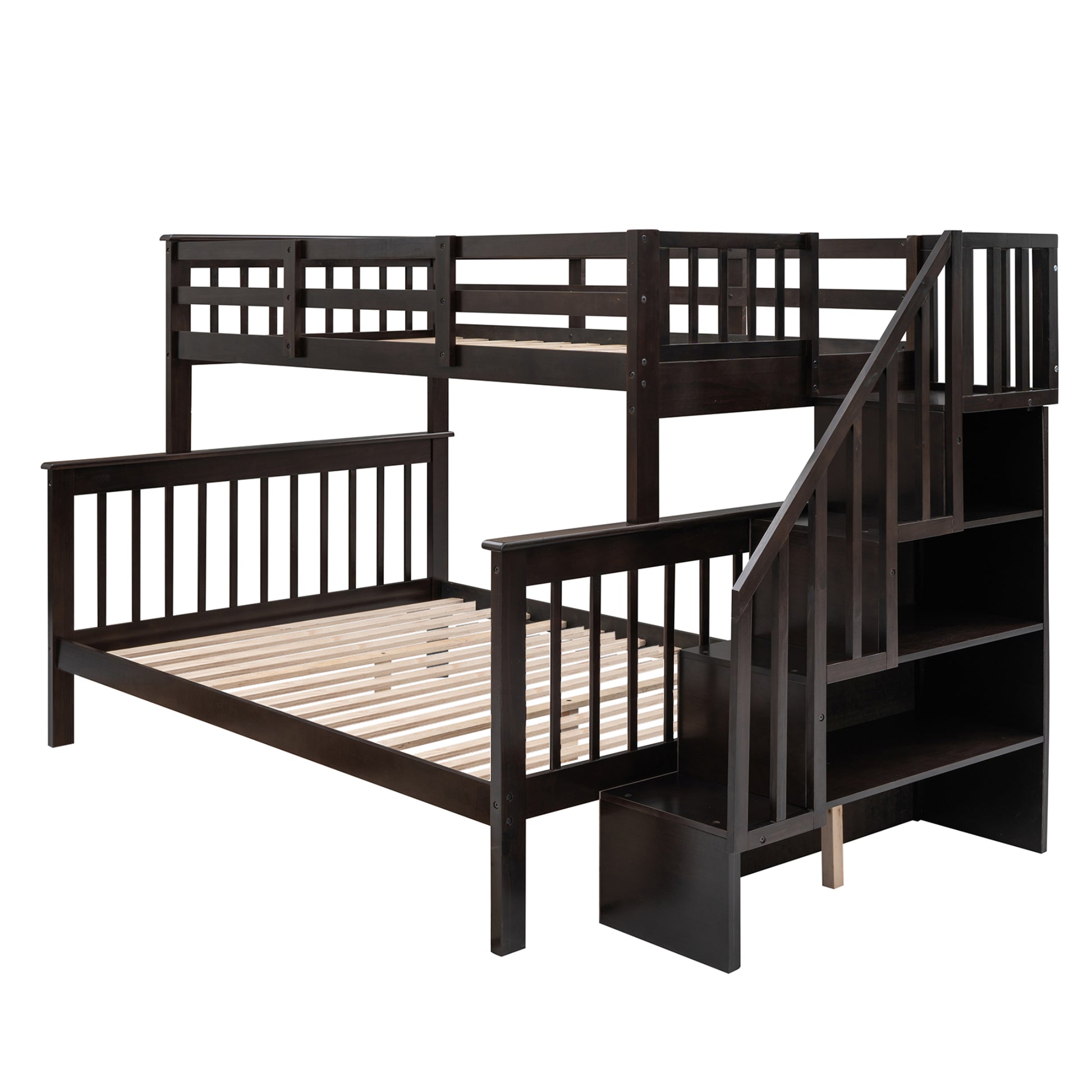 Stairway Twin-Over-Full Bunk Bed with Storage and Guard Rail for Bedroom, Espresso color(OLD SKU:LT000019AAP) image 5