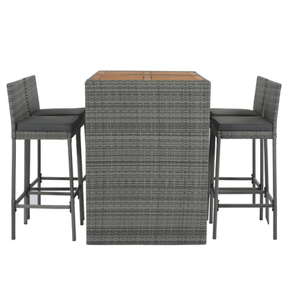 <Old SKU: FG201216AAE> GO 5-pieces Outdoor Patio Wicker Bar Set, Bar Height Chairs With Non-Slip Feet And Fixed Rope, Removable Cushion, Acacia Wood Table Top, Brown Wood And Gray Wicker image 11