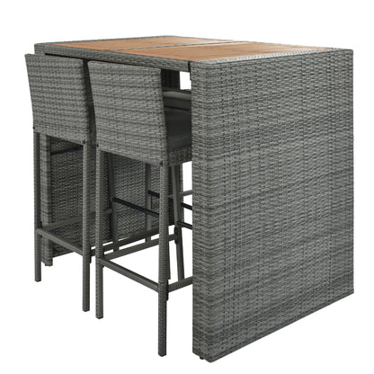 <Old SKU: FG201216AAE> GO 5-pieces Outdoor Patio Wicker Bar Set, Bar Height Chairs With Non-Slip Feet And Fixed Rope, Removable Cushion, Acacia Wood Table Top, Brown Wood And Gray Wicker image 10