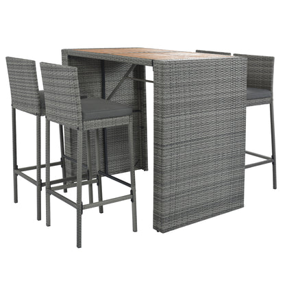 <Old SKU: FG201216AAE> GO 5-pieces Outdoor Patio Wicker Bar Set, Bar Height Chairs With Non-Slip Feet And Fixed Rope, Removable Cushion, Acacia Wood Table Top, Brown Wood And Gray Wicker image 9