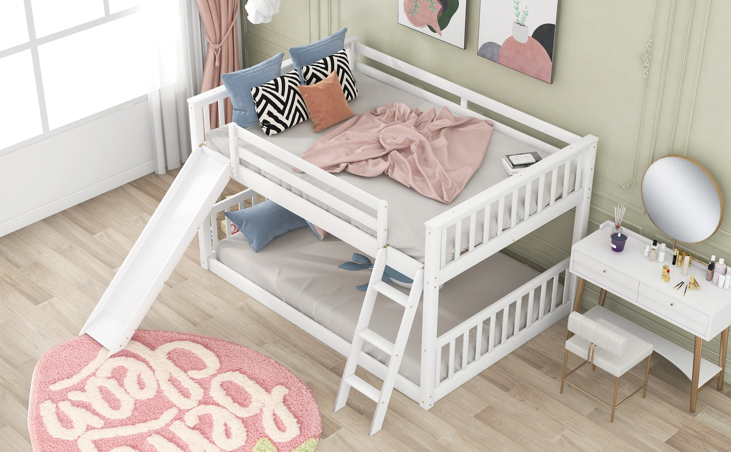 Full over Full Bunk Bed with Convertible Slide and Ladder, White(Old SKU: GX000708AAK) image 4