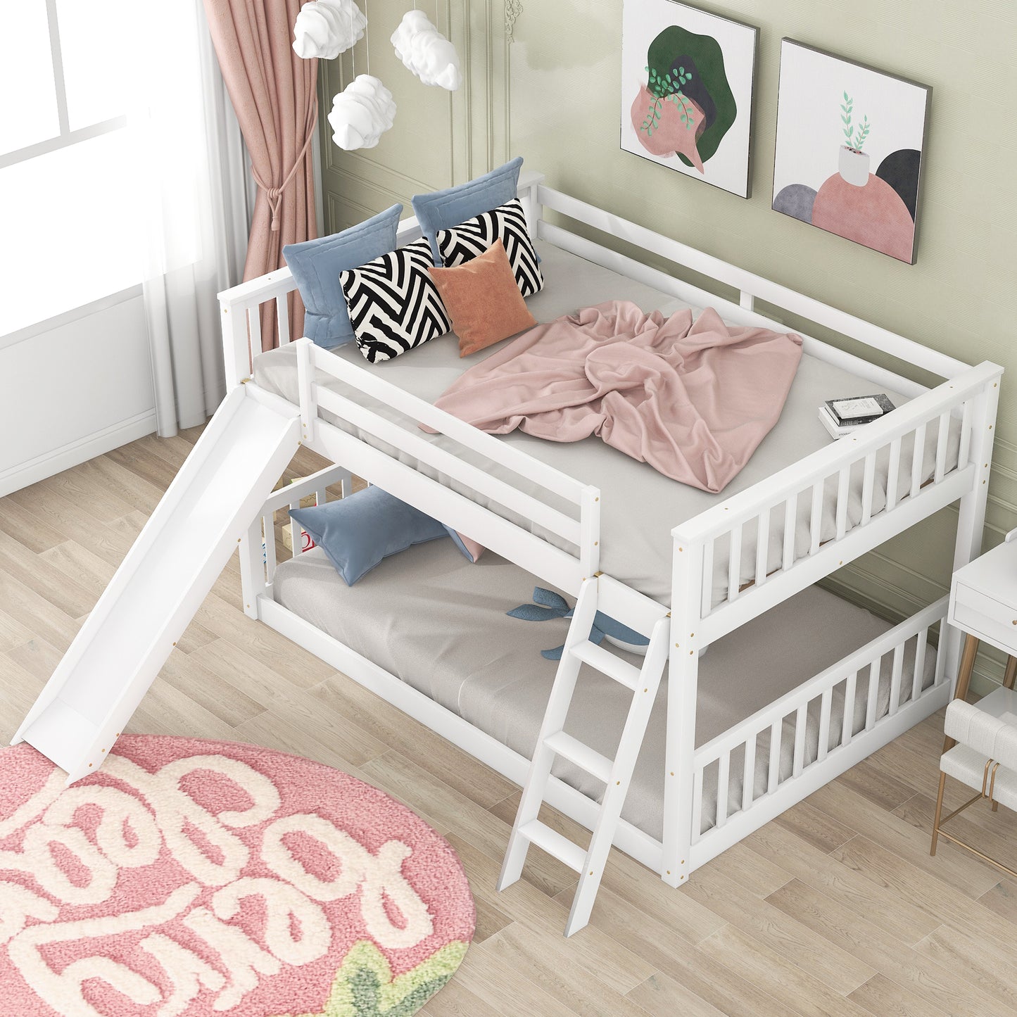Full over Full Bunk Bed with Convertible Slide and Ladder, White(Old SKU: GX000708AAK) image 3