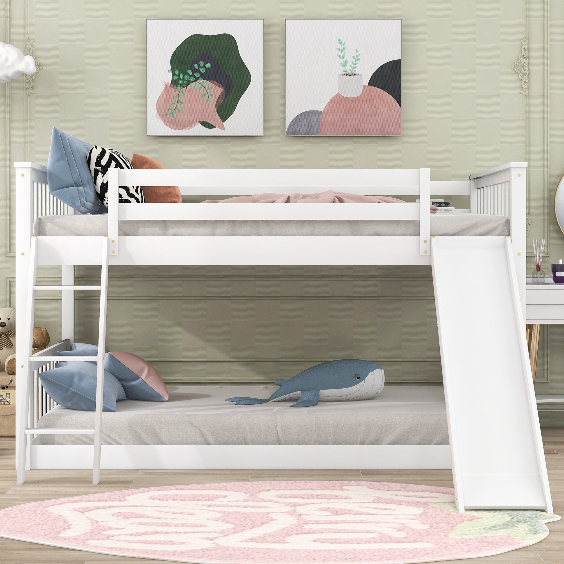 Full over Full Bunk Bed with Convertible Slide and Ladder, White(Old SKU: GX000708AAK) image 2