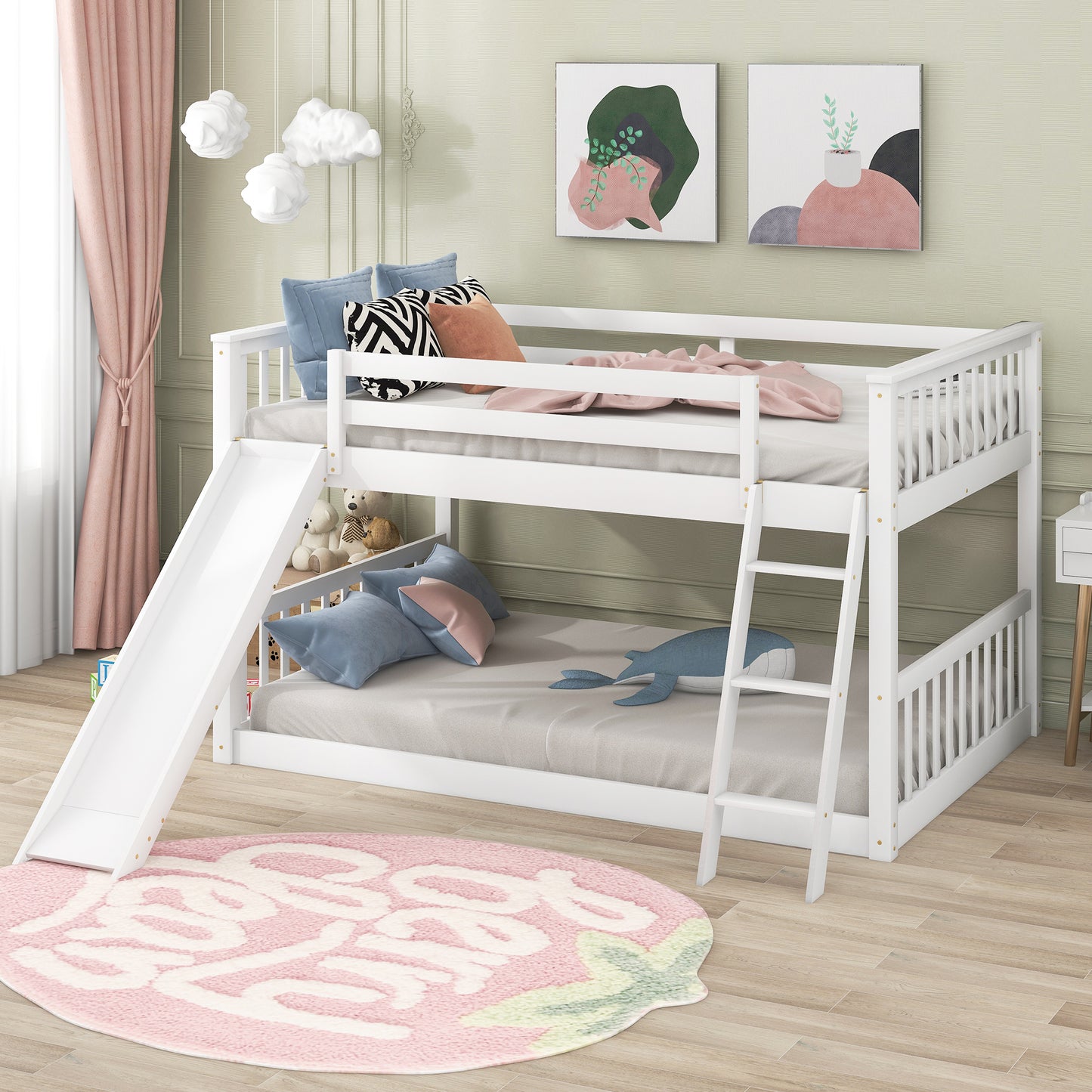 Full over Full Bunk Bed with Convertible Slide and Ladder, White(Old SKU: GX000708AAK) image 1