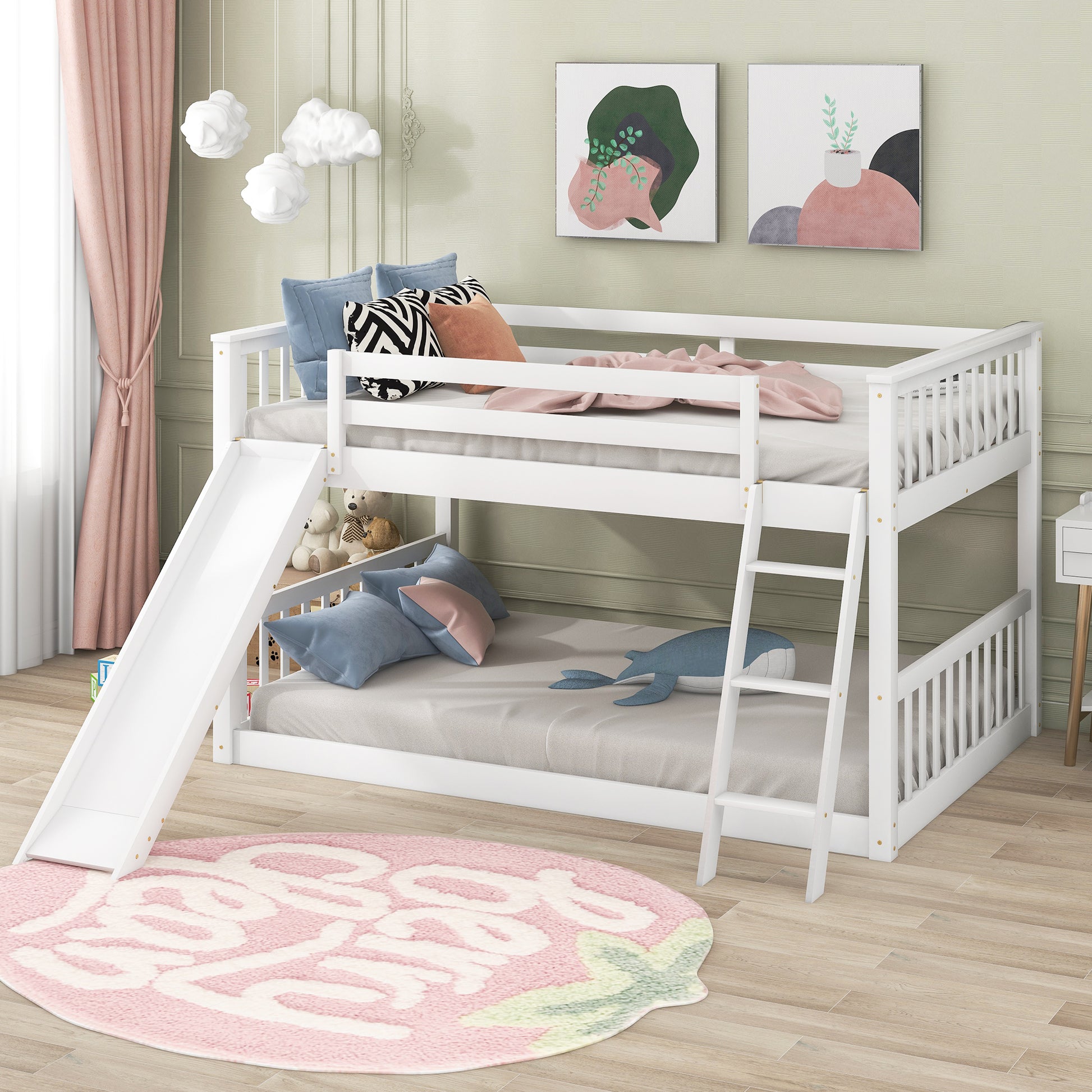 Full over Full Bunk Bed with Convertible Slide and Ladder, White(Old SKU: GX000708AAK) image 1