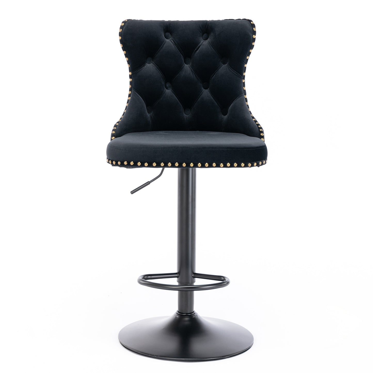 A&A Furniture,Swivel Velvet Barstools Adjusatble Seat Height from 25-33 Inch,17.7 inch base, Modern Upholstered Bar Stools with Backs Comfortable Tufted for Home Pub and Kitchen Island,Black,Set of 2 image 3