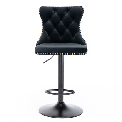 A&A Furniture,Swivel Velvet Barstools Adjusatble Seat Height from 25-33 Inch,17.7 inch base, Modern Upholstered Bar Stools with Backs Comfortable Tufted for Home Pub and Kitchen Island,Black,Set of 2 image 3