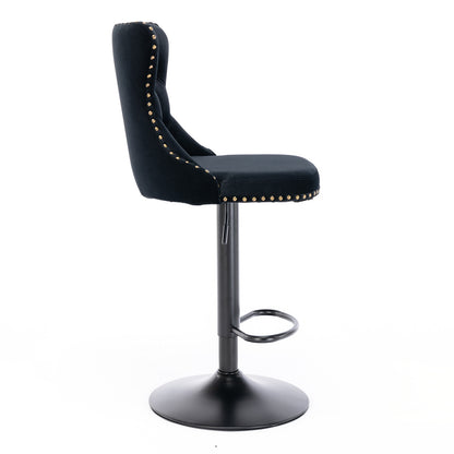 A&A Furniture,Swivel Velvet Barstools Adjusatble Seat Height from 25-33 Inch,17.7 inch base, Modern Upholstered Bar Stools with Backs Comfortable Tufted for Home Pub and Kitchen Island,Black,Set of 2 image 5