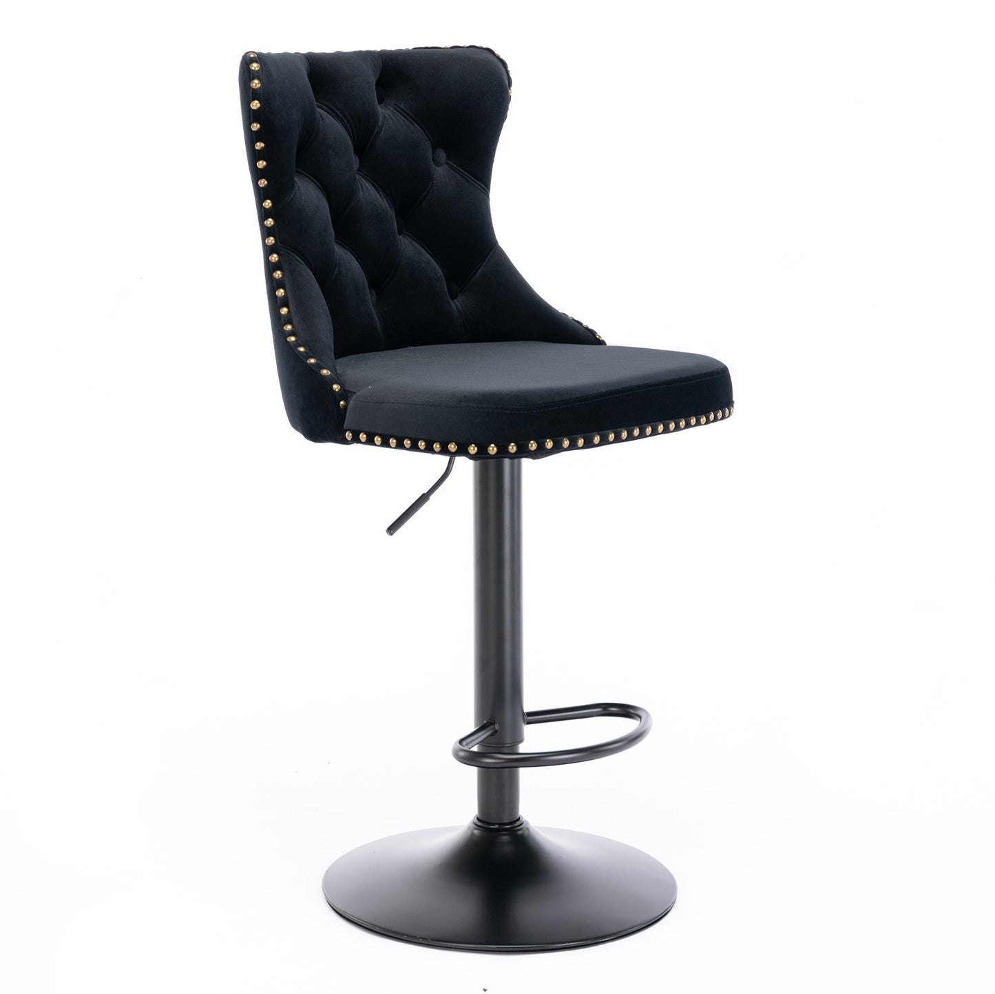 A&A Furniture,Swivel Velvet Barstools Adjusatble Seat Height from 25-33 Inch,17.7 inch base, Modern Upholstered Bar Stools with Backs Comfortable Tufted for Home Pub and Kitchen Island,Black,Set of 2 image 4