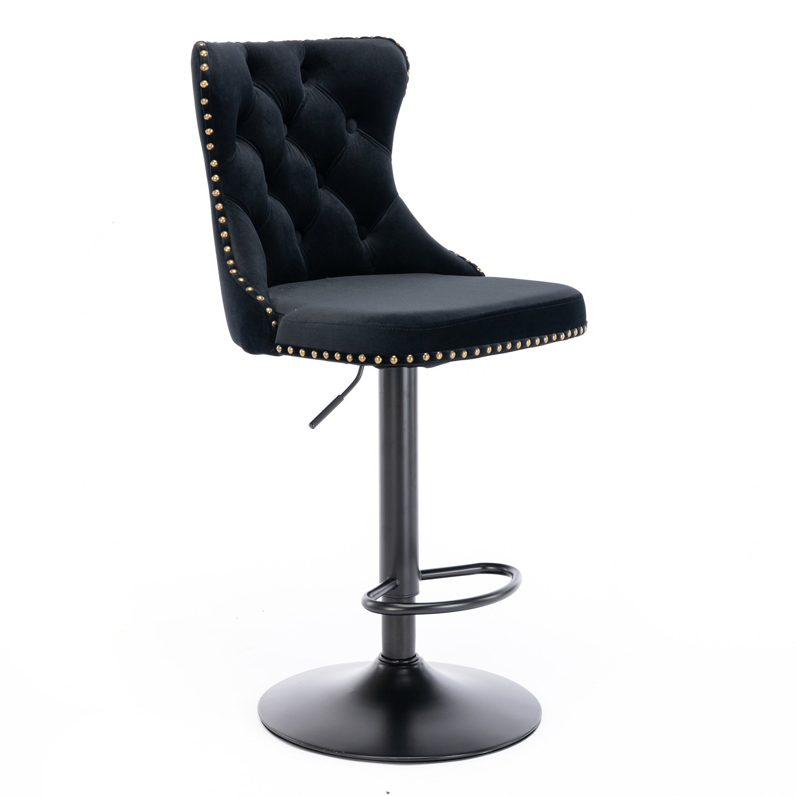 A&A Furniture,Swivel Velvet Barstools Adjusatble Seat Height from 25-33 Inch,17.7 inch base, Modern Upholstered Bar Stools with Backs Comfortable Tufted for Home Pub and Kitchen Island,Black,Set of 2 image 4
