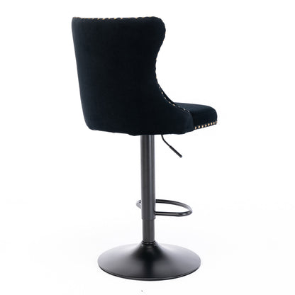 A&A Furniture,Swivel Velvet Barstools Adjusatble Seat Height from 25-33 Inch,17.7 inch base, Modern Upholstered Bar Stools with Backs Comfortable Tufted for Home Pub and Kitchen Island,Black,Set of 2 image 6