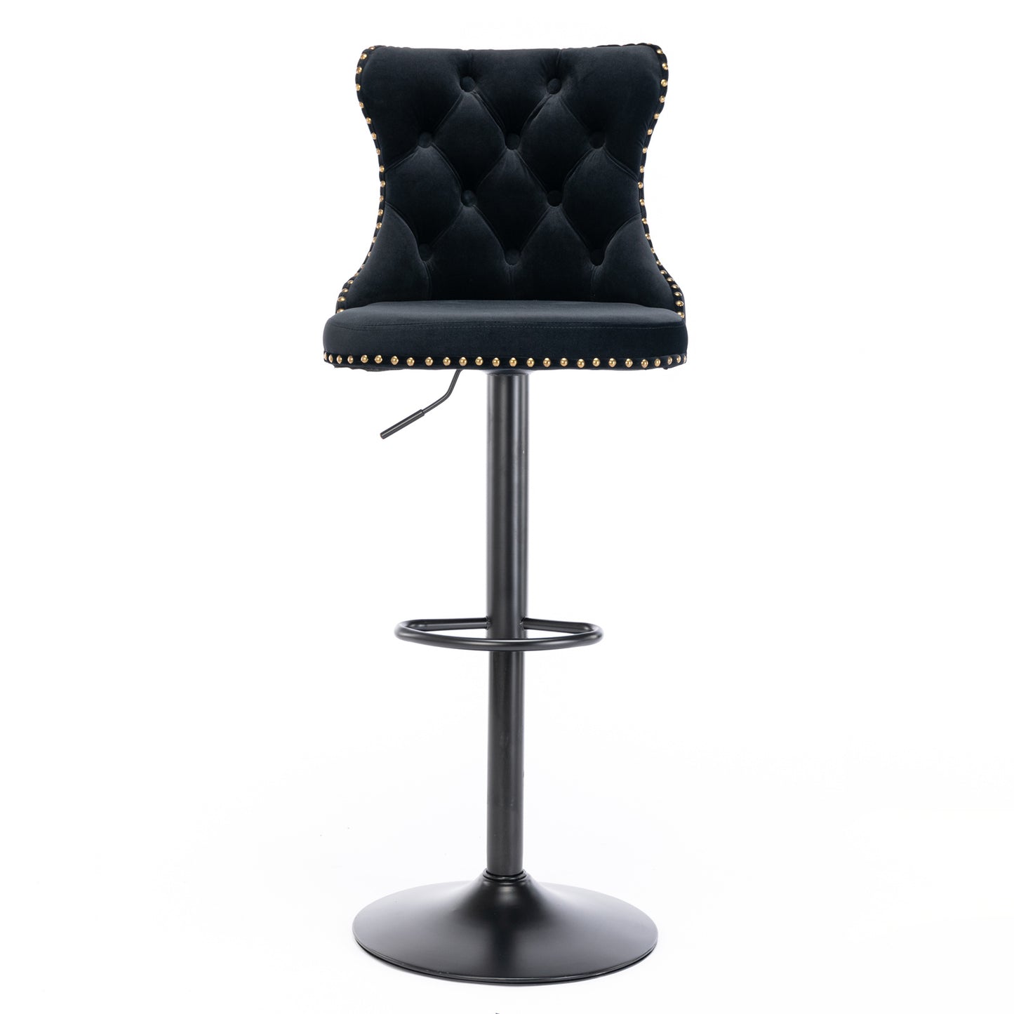 A&A Furniture,Swivel Velvet Barstools Adjusatble Seat Height from 25-33 Inch,17.7 inch base, Modern Upholstered Bar Stools with Backs Comfortable Tufted for Home Pub and Kitchen Island,Black,Set of 2 image 2