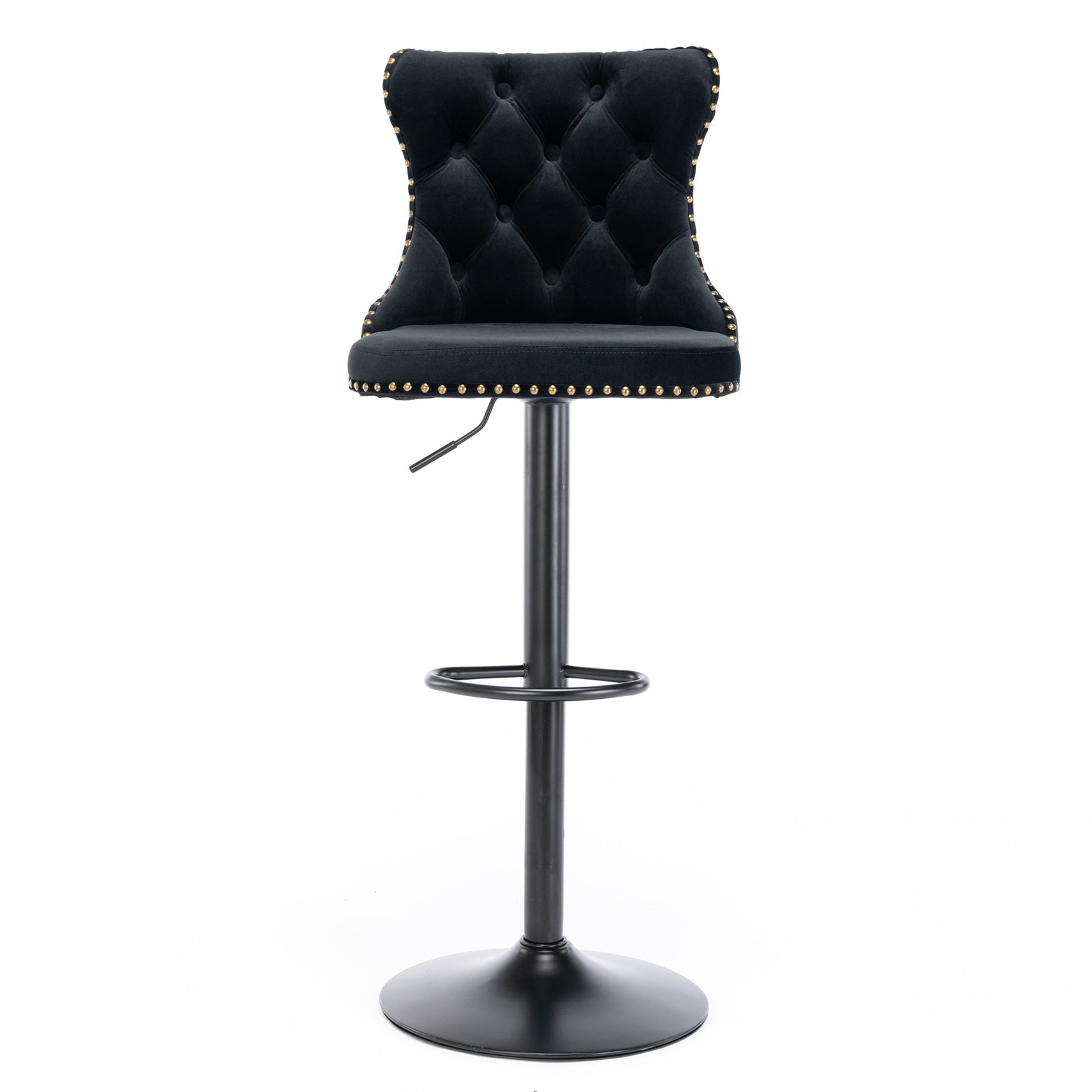 A&A Furniture,Swivel Velvet Barstools Adjusatble Seat Height from 25-33 Inch,17.7 inch base, Modern Upholstered Bar Stools with Backs Comfortable Tufted for Home Pub and Kitchen Island,Black,Set of 2 image 2