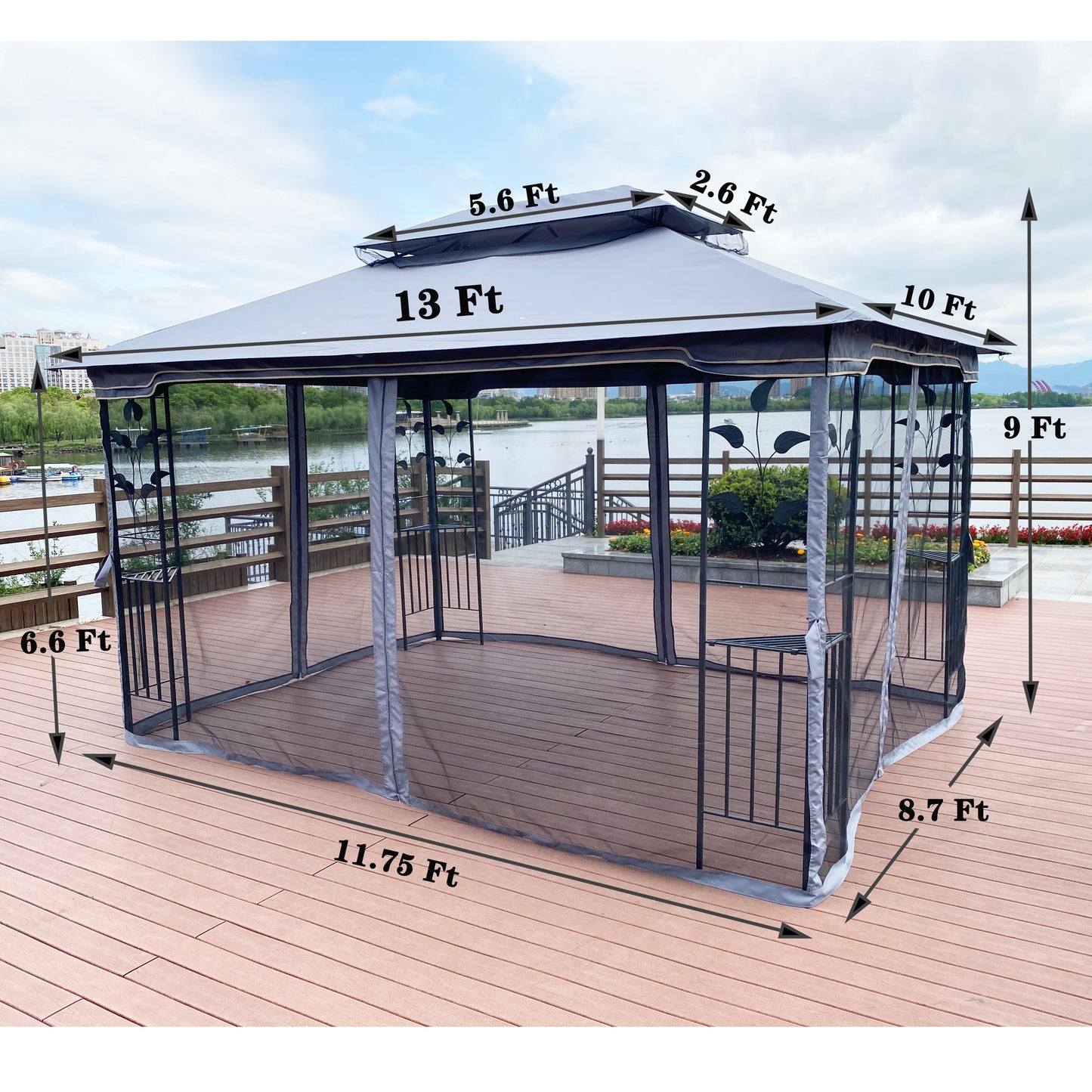 13x10 Outdoor Patio Gazebo Canopy Tent With Ventilated Double Roof And Mosquito net(Detachable Mesh Screen On All Sides),Suitable for Lawn, Garden, Backyard and Deck,Gray Top image 10