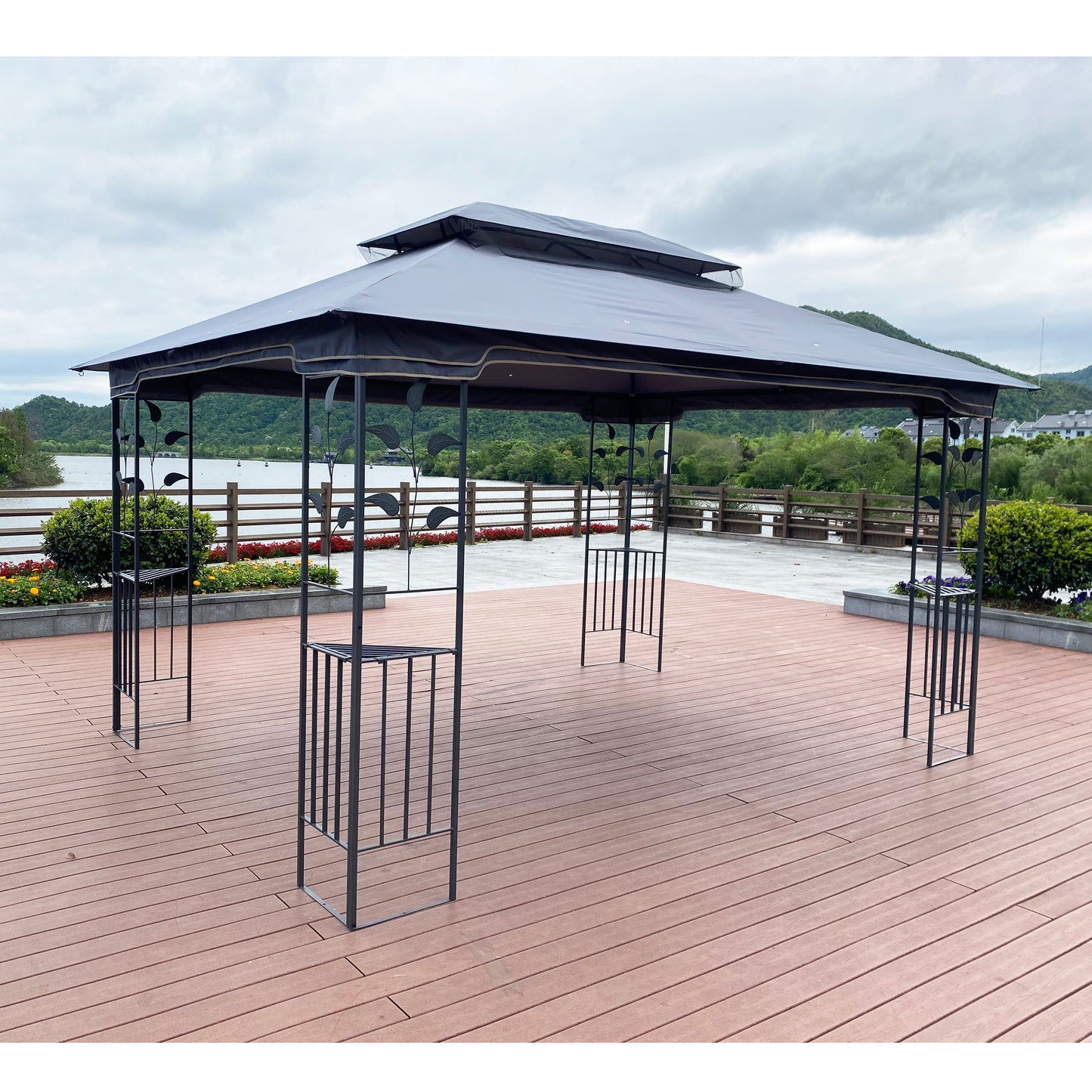 13x10 Outdoor Patio Gazebo Canopy Tent With Ventilated Double Roof And Mosquito net(Detachable Mesh Screen On All Sides),Suitable for Lawn, Garden, Backyard and Deck,Gray Top image 6