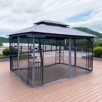13x10 Outdoor Patio Gazebo Canopy Tent With Ventilated Double Roof And Mosquito net(Detachable Mesh Screen On All Sides),Suitable for Lawn, Garden, Backyard and Deck,Gray Top image 8
