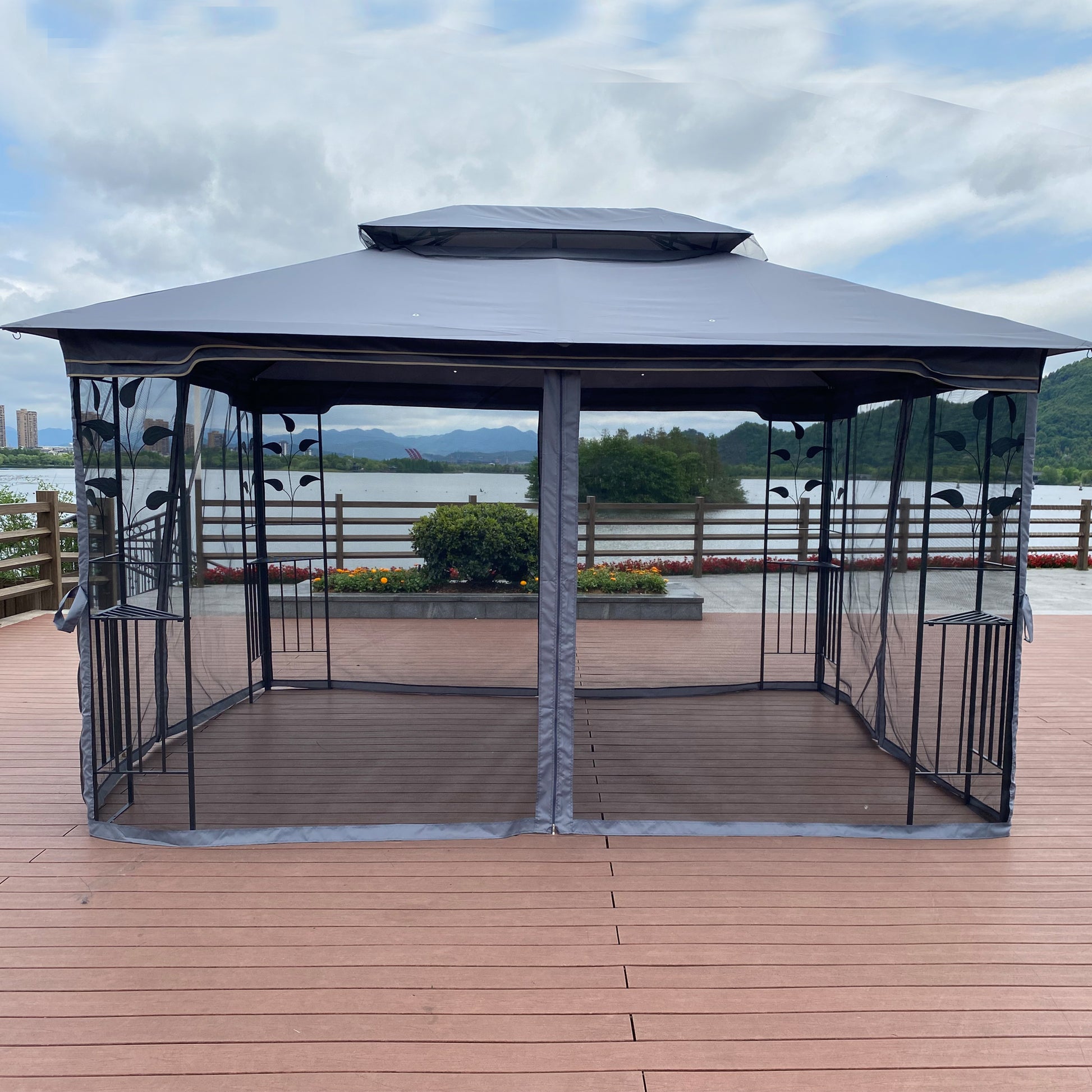13x10 Outdoor Patio Gazebo Canopy Tent With Ventilated Double Roof And Mosquito net(Detachable Mesh Screen On All Sides),Suitable for Lawn, Garden, Backyard and Deck,Gray Top image 9