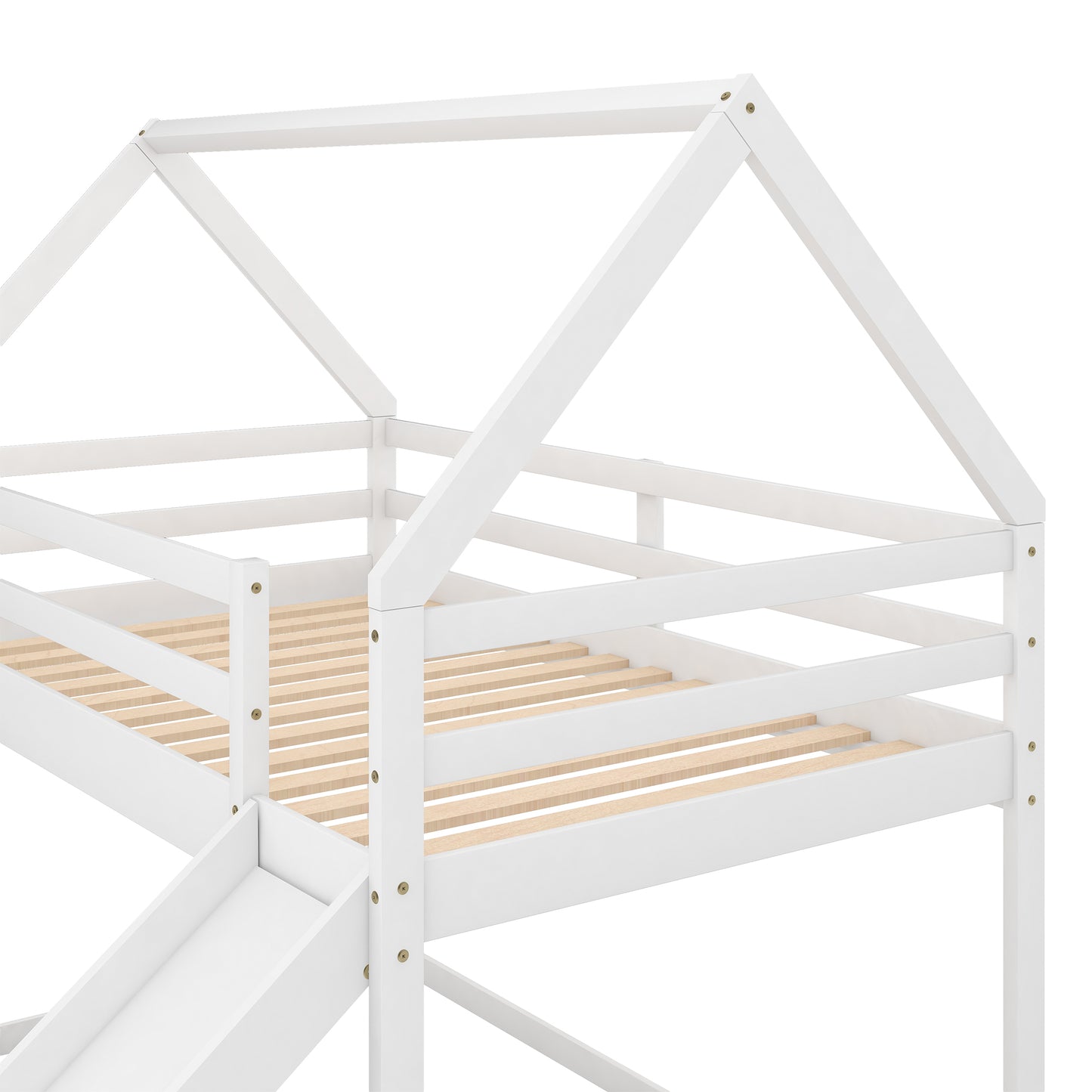 Twin Size Bunk House Bed with Slide and Ladder,White image 8