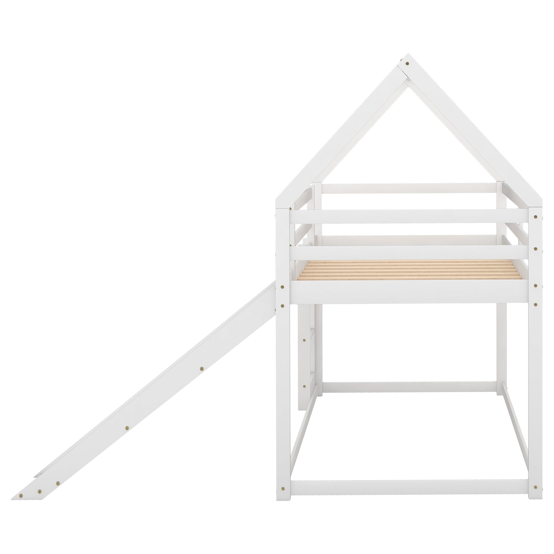 Twin Size Bunk House Bed with Slide and Ladder,White image 11