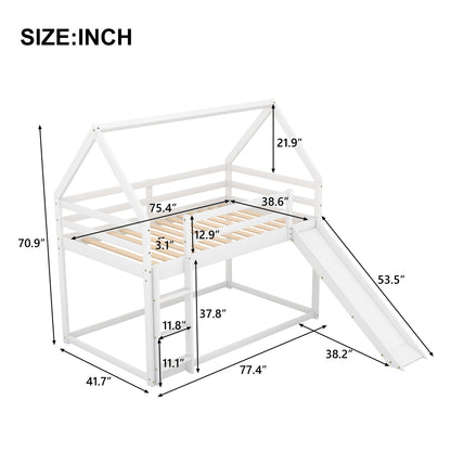 Twin Size Bunk House Bed with Slide and Ladder,White image 5