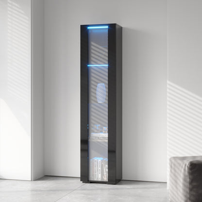 Black side cabinet with aluminum strip lamp,With large storage space image 5