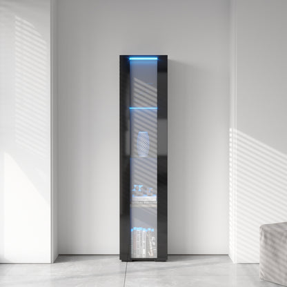 Black side cabinet with aluminum strip lamp,With large storage space image 4