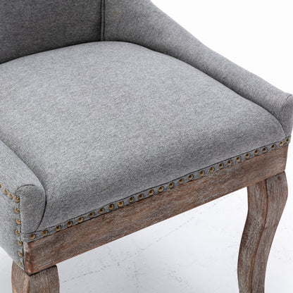 A&A Furniture,Ultra Side Dining Chair，Thickened fabric chairs with neutrally toned solid wood legs， Bronze nail head，Set of 2，Gray image 8