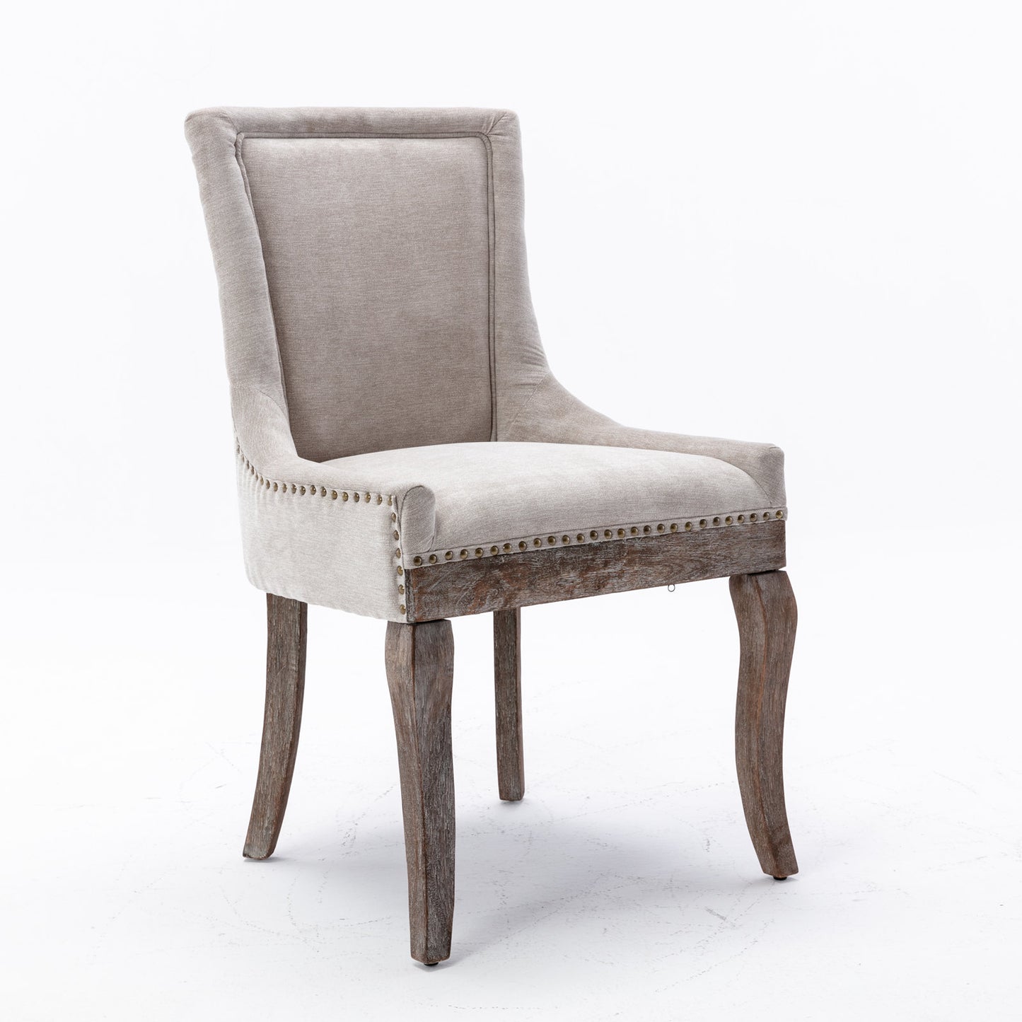 A&A Furniture,Ultra Side Dining Chair，Thickened fabric chairs with neutrally toned solid wood legs， Bronze nail head，Set of 2，Beige image 3