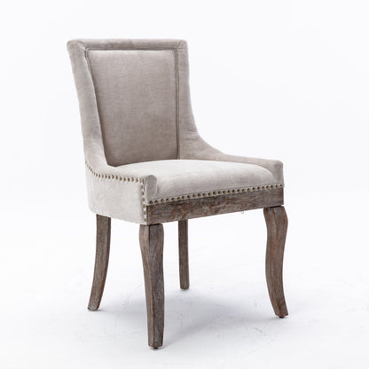 A&A Furniture,Ultra Side Dining Chair，Thickened fabric chairs with neutrally toned solid wood legs， Bronze nail head，Set of 2，Beige image 3
