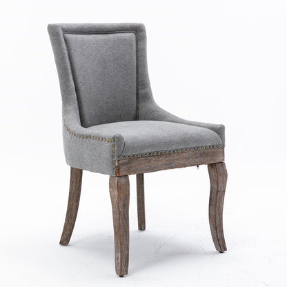 A&A Furniture,Ultra Side Dining Chair，Thickened fabric chairs with neutrally toned solid wood legs， Bronze nail head，Set of 2，Gray image 3