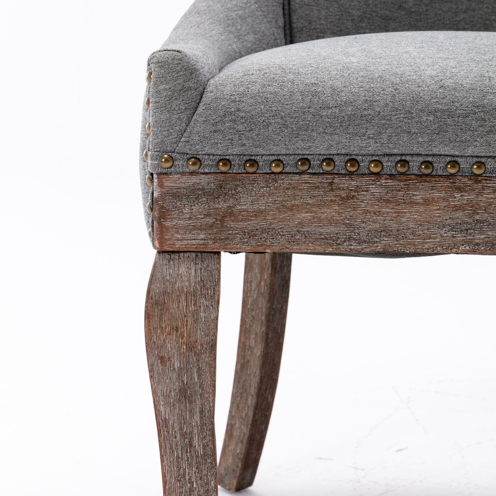 A&A Furniture,Ultra Side Dining Chair，Thickened fabric chairs with neutrally toned solid wood legs， Bronze nail head，Set of 2，Gray image 10