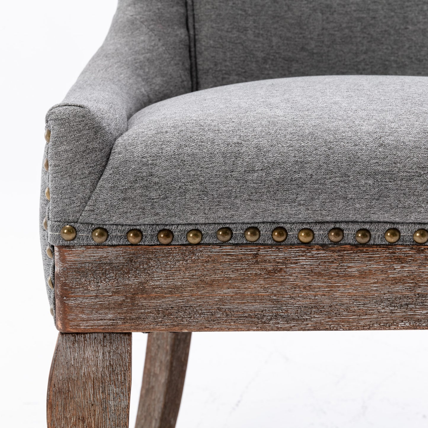 A&A Furniture,Ultra Side Dining Chair，Thickened fabric chairs with neutrally toned solid wood legs， Bronze nail head，Set of 2，Gray image 9