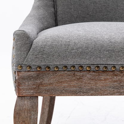 A&A Furniture,Ultra Side Dining Chair，Thickened fabric chairs with neutrally toned solid wood legs， Bronze nail head，Set of 2，Gray image 9
