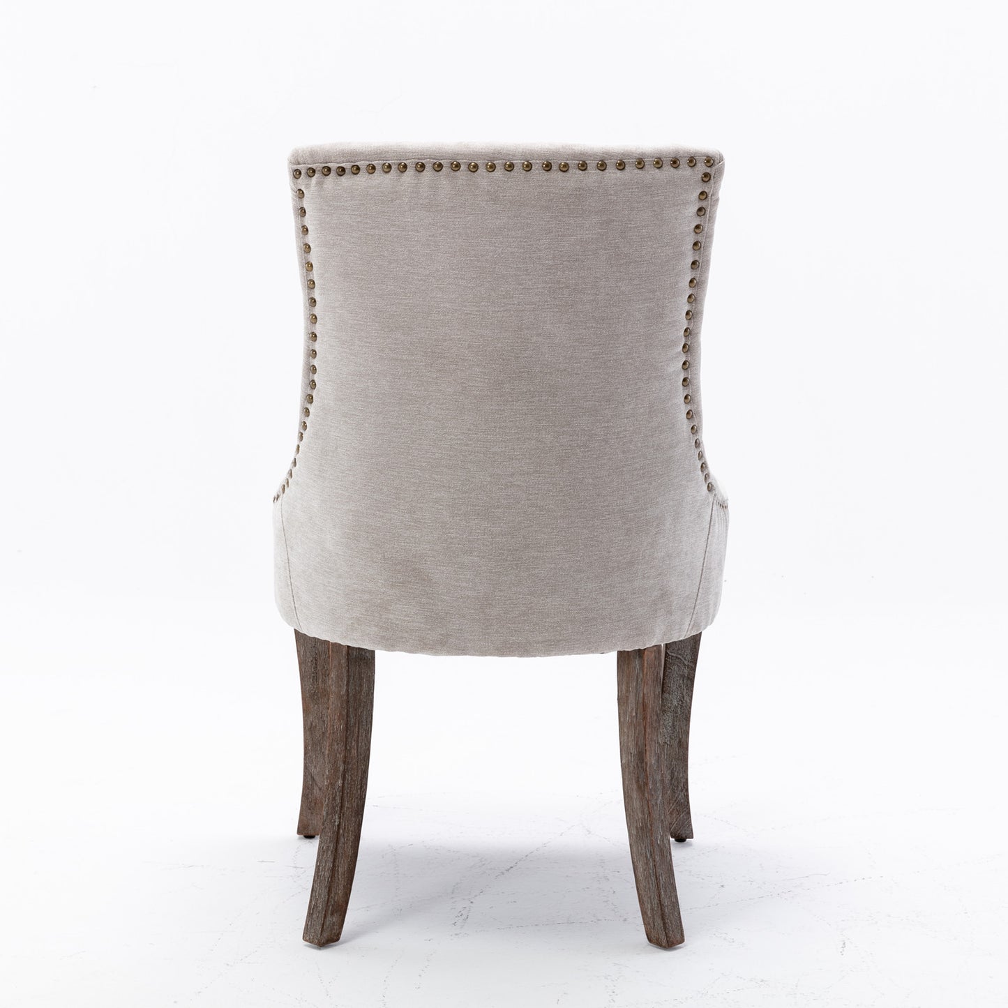 A&A Furniture,Ultra Side Dining Chair，Thickened fabric chairs with neutrally toned solid wood legs， Bronze nail head，Set of 2，Beige image 6