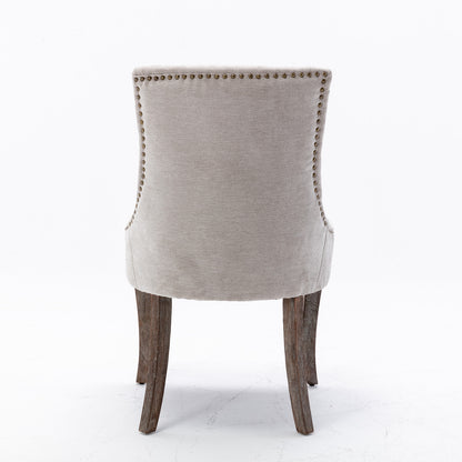 A&A Furniture,Ultra Side Dining Chair，Thickened fabric chairs with neutrally toned solid wood legs， Bronze nail head，Set of 2，Beige image 6