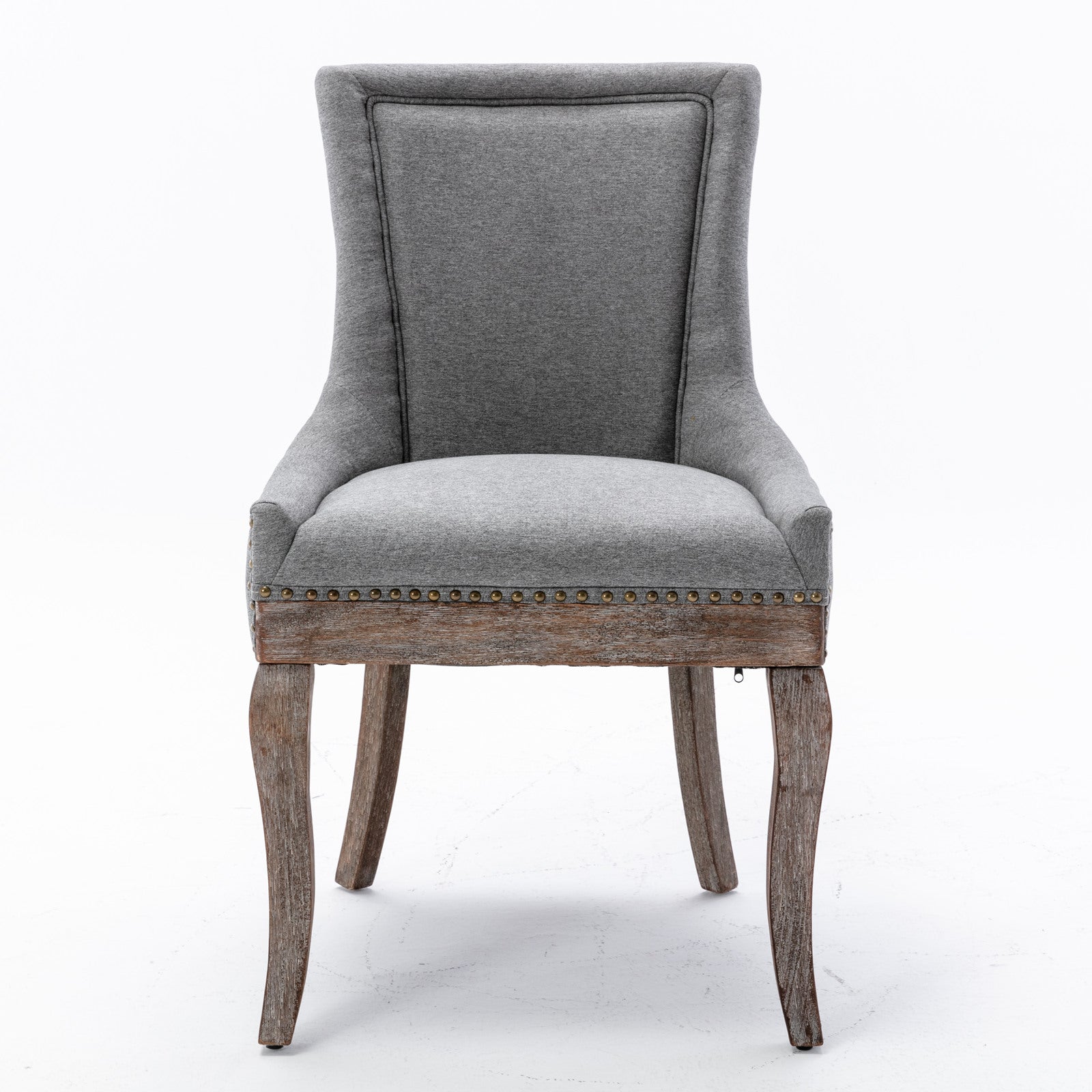 A&A Furniture,Ultra Side Dining Chair，Thickened fabric chairs with neutrally toned solid wood legs， Bronze nail head，Set of 2，Gray image 2