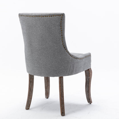 A&A Furniture,Ultra Side Dining Chair，Thickened fabric chairs with neutrally toned solid wood legs， Bronze nail head，Set of 2，Gray image 5