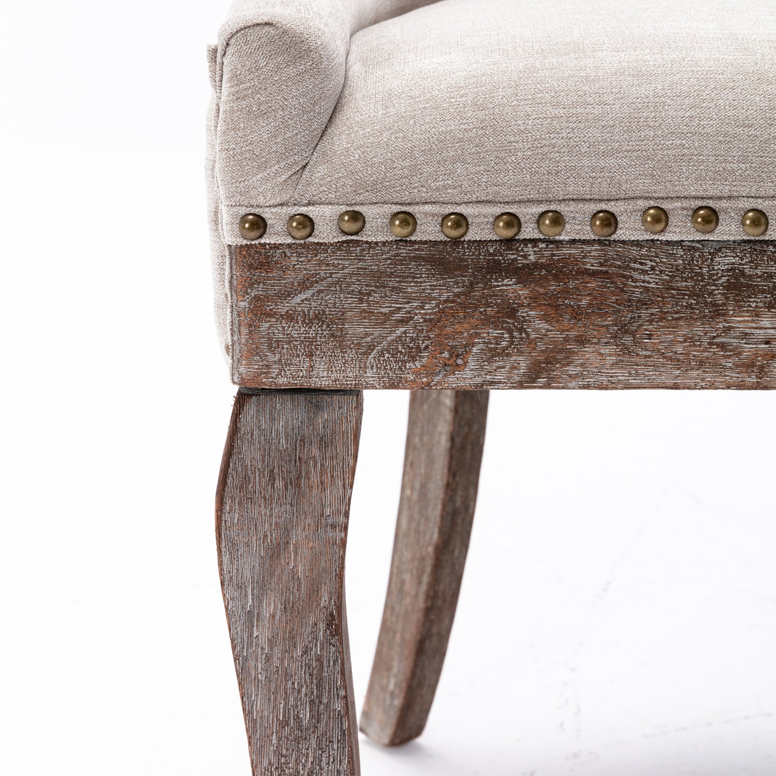 A&A Furniture,Ultra Side Dining Chair，Thickened fabric chairs with neutrally toned solid wood legs， Bronze nail head，Set of 2，Beige image 10