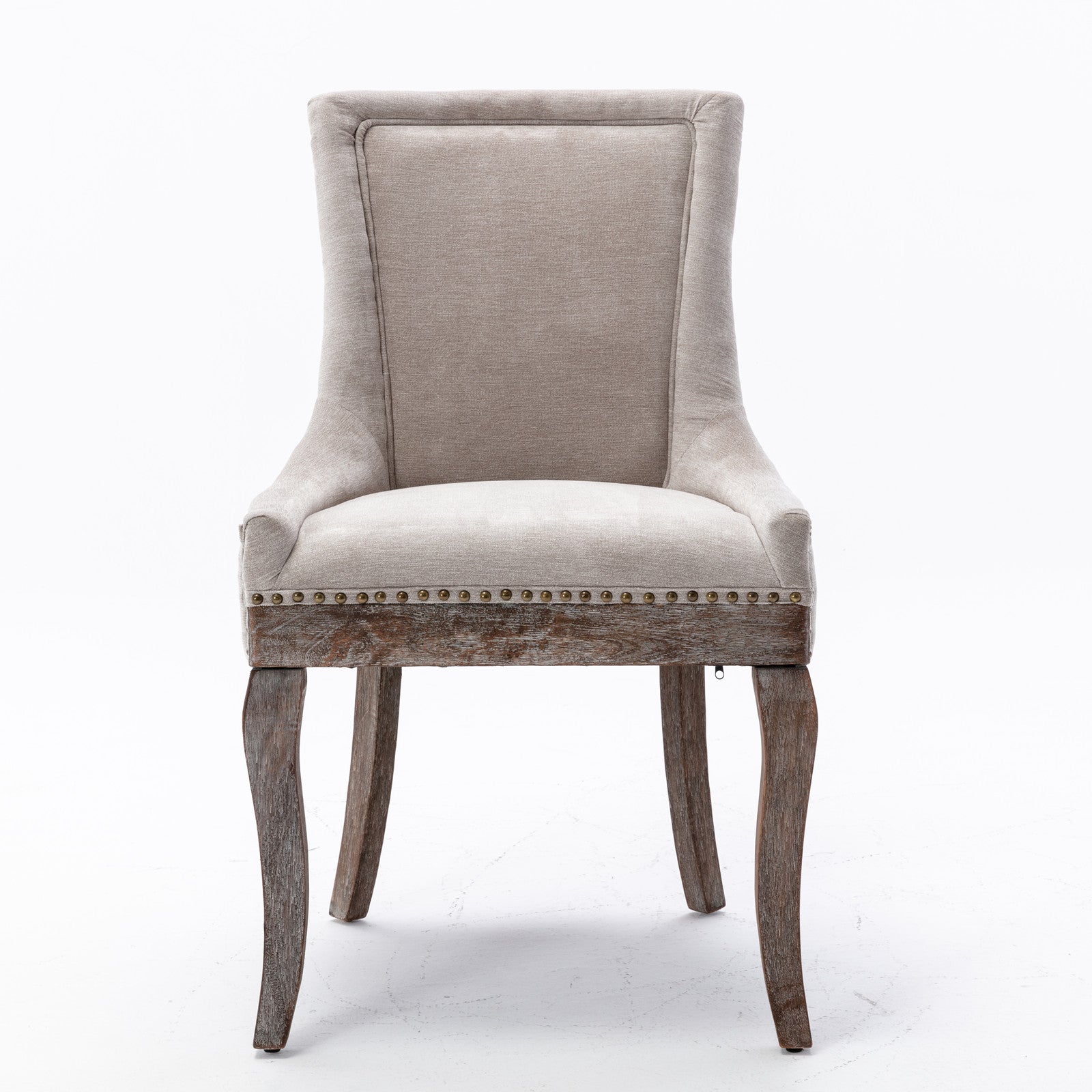 A&A Furniture,Ultra Side Dining Chair，Thickened fabric chairs with neutrally toned solid wood legs， Bronze nail head，Set of 2，Beige image 2